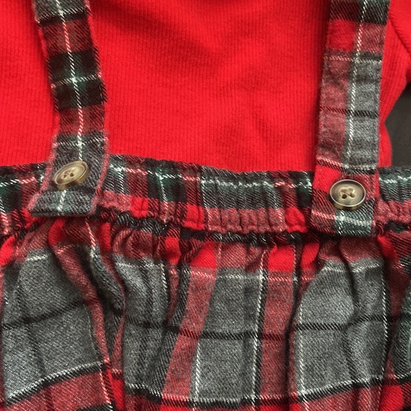 Carter’s Baby Girls 2 PC Outfit Red Shirt & Gray Plaid Jumper Dress Set 12M - Picture 4 of 8